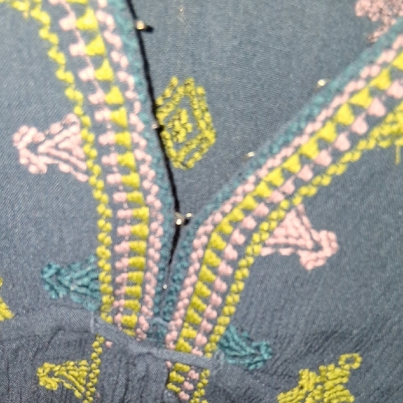 Free People Embroidered Boho Tunic Blue And Pink Xs - Picture 10 of 11